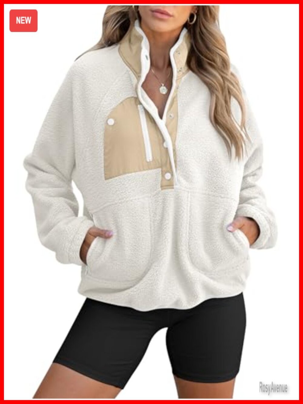 Womens Fleece Pullover Jacket Fuzzy Sherpa Sweatshirt with Pockets